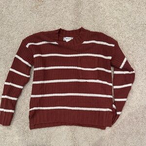 Pink Rose Burgundy and White Striped Crewneck Sweater
